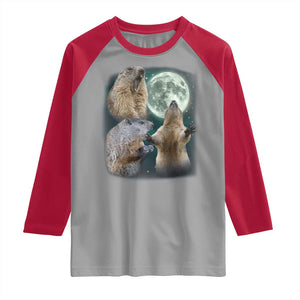 Funny Three Groundhog Moon Groundhog Day Meme Raglan Shirt TS11 Sport Gray Red Print Your Wear