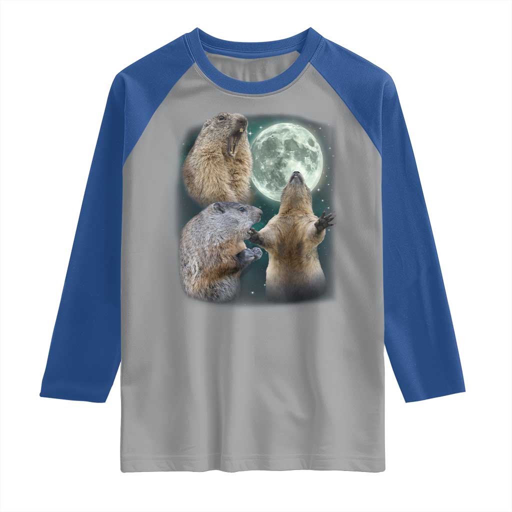 Funny Three Groundhog Moon Groundhog Day Meme Raglan Shirt TS11 Sport Gray Royal Print Your Wear