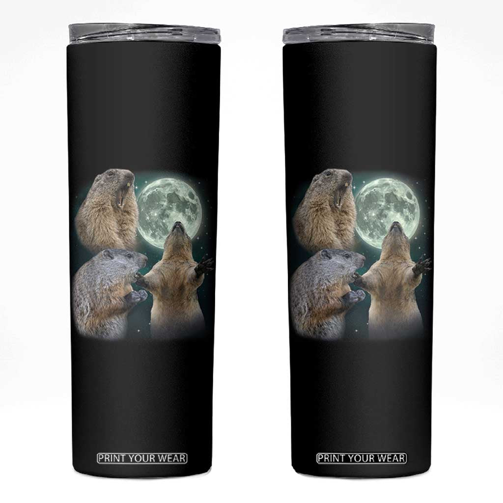 Funny Three Groundhog Moon Groundhog Day Meme Skinny Tumbler TS11 Black Print Your Wear
