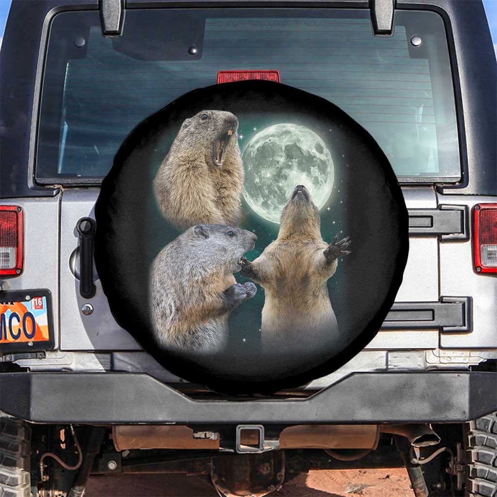 Funny Three Groundhog Moon Groundhog Day Meme Spare Tire Cover TS11 No hole Black Print Your Wear