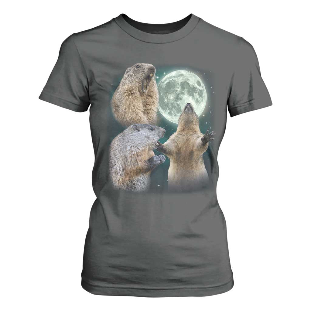 Funny Three Groundhog Moon Groundhog Day Meme T Shirt For Women TS11 Dark Heather Print Your Wear