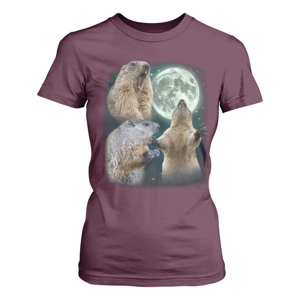 Funny Three Groundhog Moon Groundhog Day Meme T Shirt For Women TS11 Maroon Print Your Wear