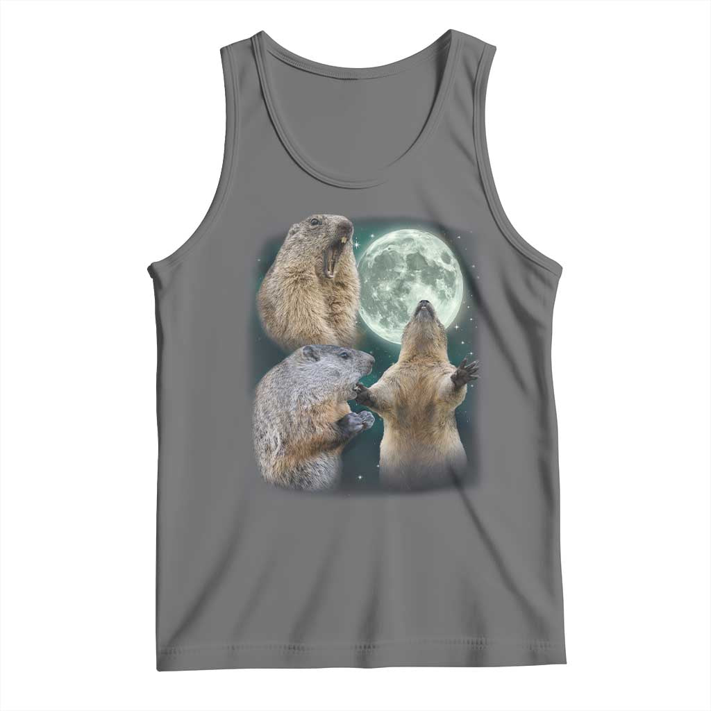 Funny Three Groundhog Moon Groundhog Day Meme Tank Top TS11 Black Heather Print Your Wear