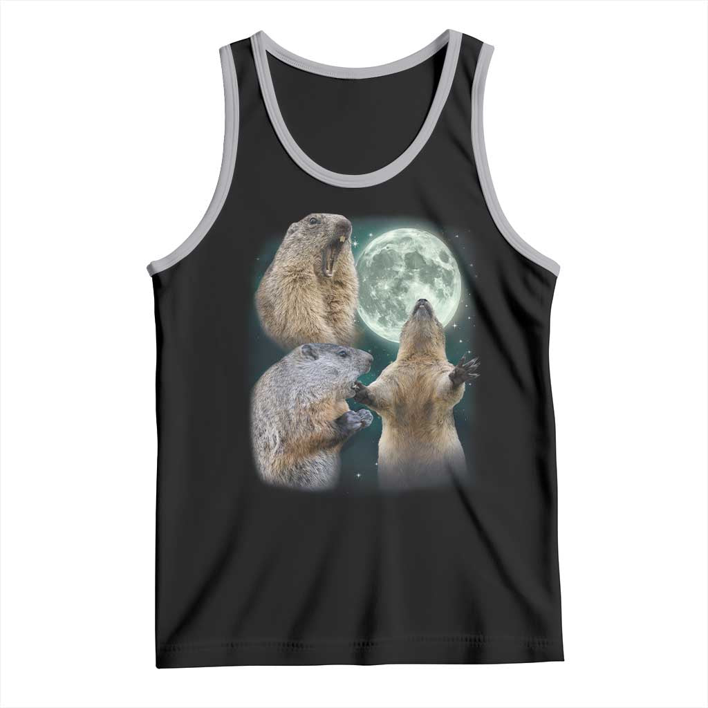 Funny Three Groundhog Moon Groundhog Day Meme Tank Top TS11 Black Athletic Heather Print Your Wear