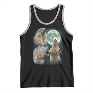 Funny Three Groundhog Moon Groundhog Day Meme Tank Top TS11 Black Athletic Heather Print Your Wear