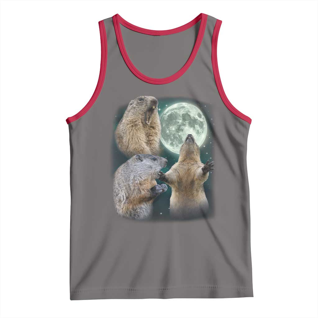 Funny Three Groundhog Moon Groundhog Day Meme Tank Top TS11 Deep Heather Red Print Your Wear