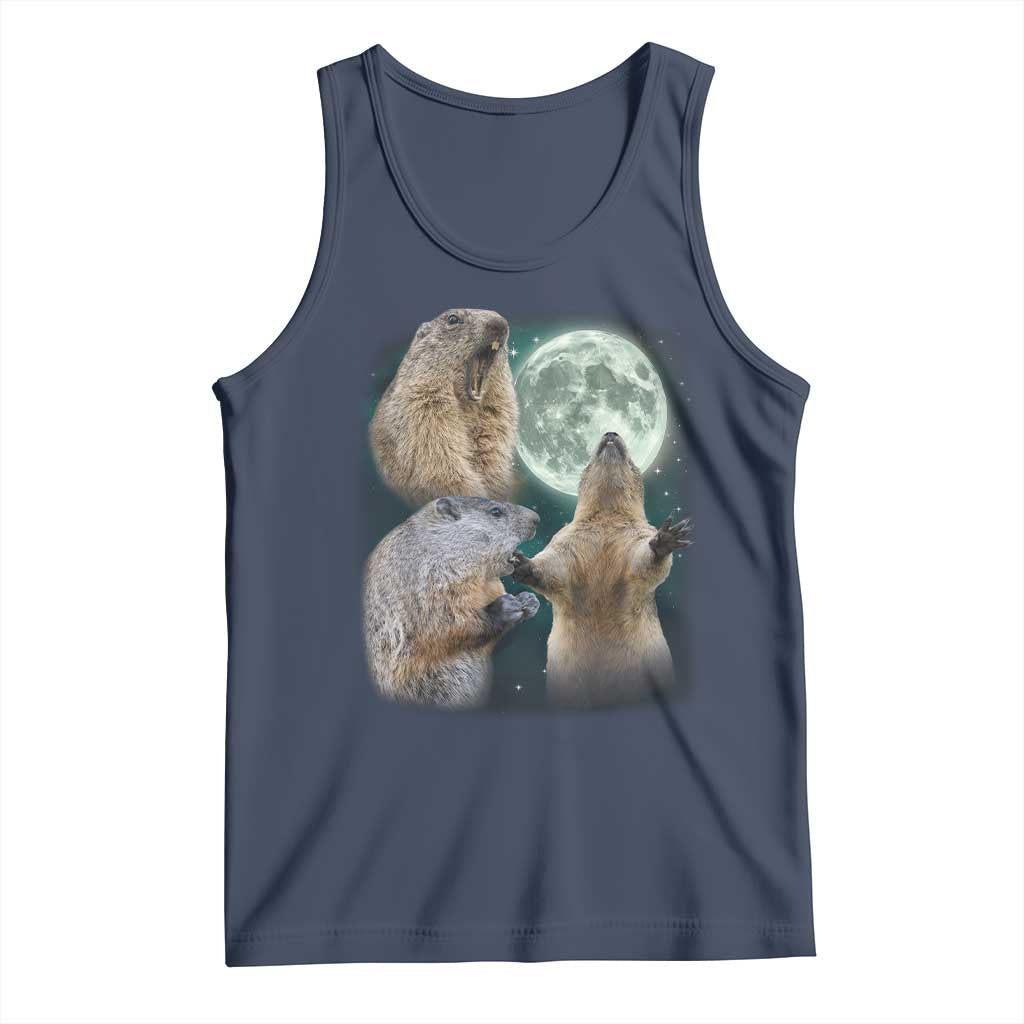 Funny Three Groundhog Moon Groundhog Day Meme Tank Top TS11 Navy Print Your Wear