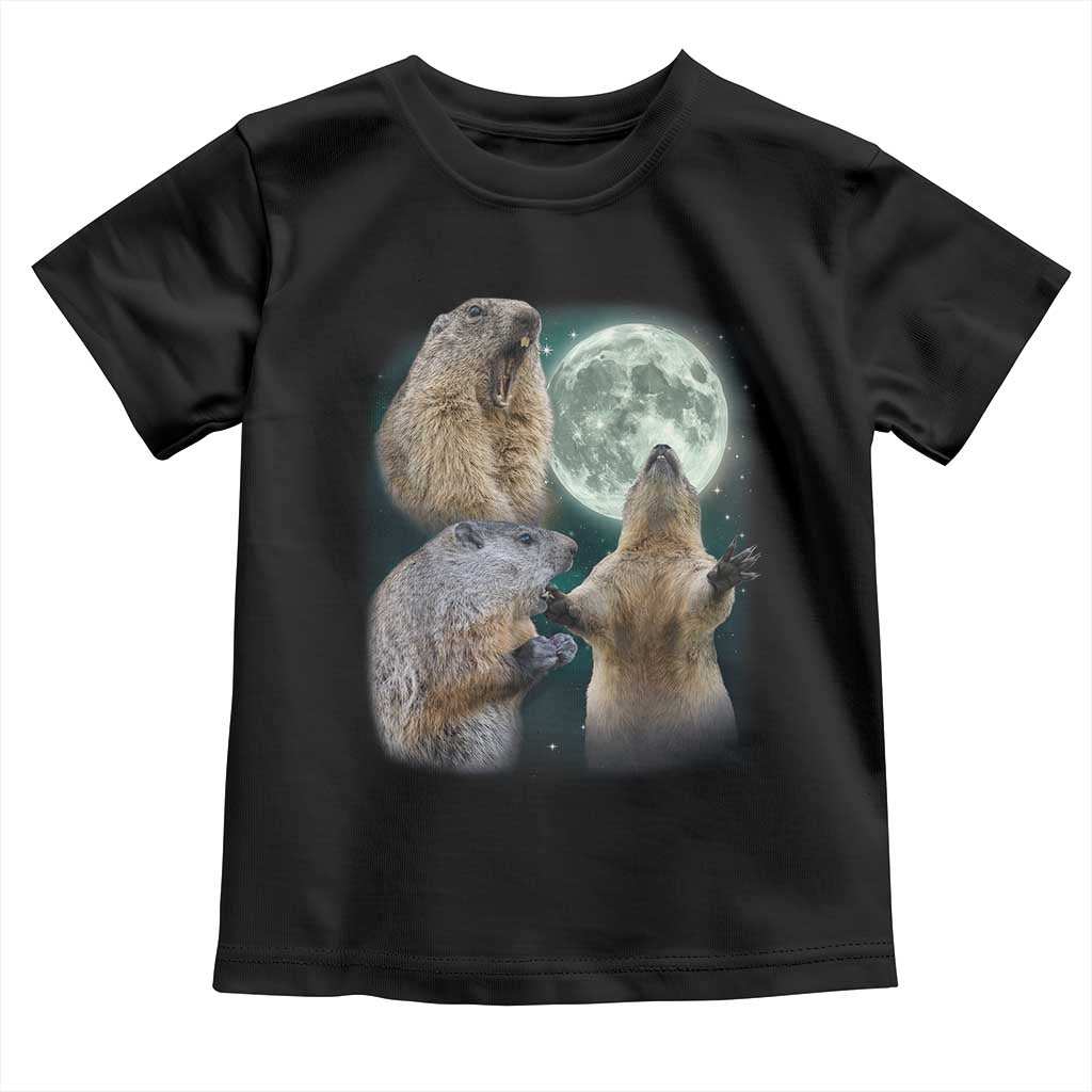 Funny Three Groundhog Moon Toddler T Shirt - Groundhog Day Meme Kids Tee TS11 Black Print Your Wear