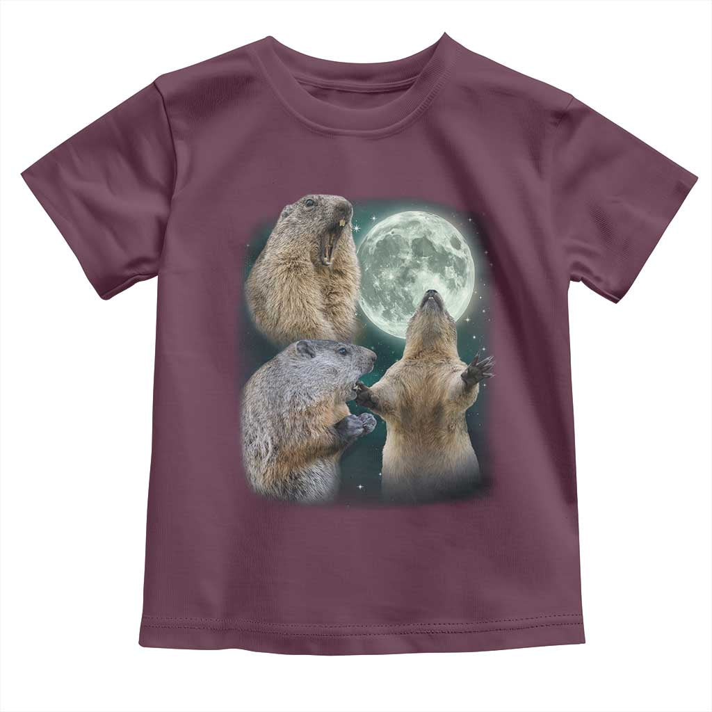 Funny Three Groundhog Moon Toddler T Shirt - Groundhog Day Meme Kids Tee TS11 Maroon Print Your Wear