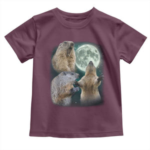 Funny Three Groundhog Moon Toddler T Shirt - Groundhog Day Meme Kids Tee TS11 Maroon Print Your Wear