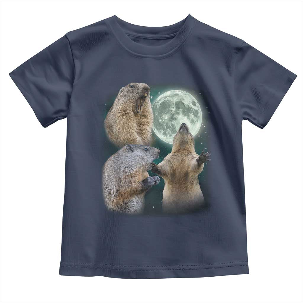 Funny Three Groundhog Moon Toddler T Shirt - Groundhog Day Meme Kids Tee TS11 Navy Print Your Wear