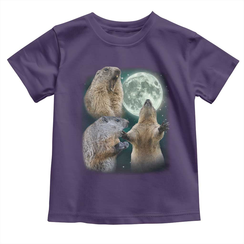 Funny Three Groundhog Moon Toddler T Shirt - Groundhog Day Meme Kids Tee TS11 Purple Print Your Wear