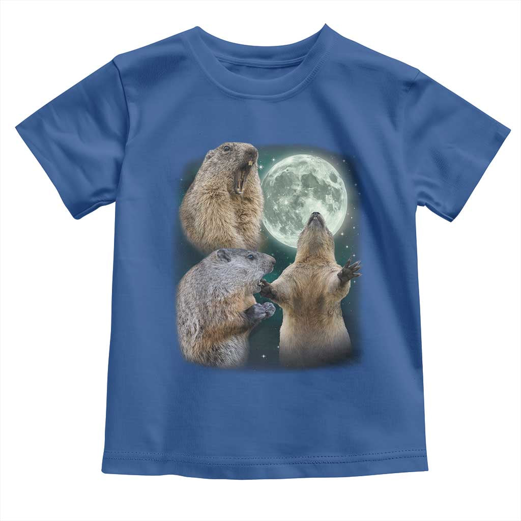 Funny Three Groundhog Moon Toddler T Shirt - Groundhog Day Meme Kids Tee TS11 Royal Blue Print Your Wear