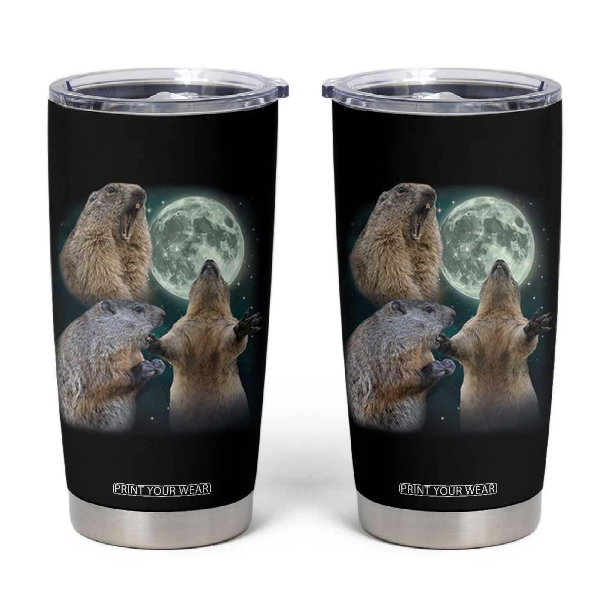 Funny Three Groundhog Moon Groundhog Day Meme Tumbler Cup TS11 Black Print Your Wear