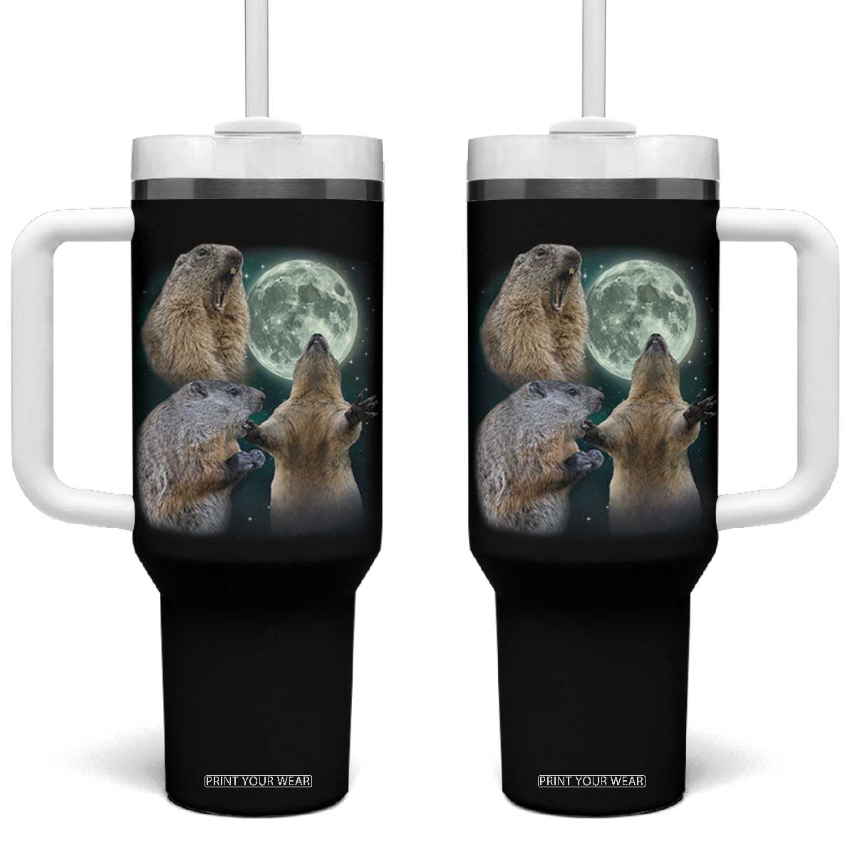 Funny Three Groundhog Moon Groundhog Day Meme Tumbler With Handle TS11 One Size: 40 oz Black Print Your Wear