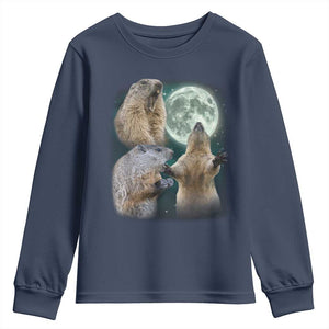 Funny Three Groundhog Moon Groundhog Day Meme Youth Sweatshirt TS11 Navy Print Your Wear