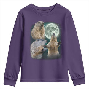 Funny Three Groundhog Moon Groundhog Day Meme Youth Sweatshirt TS11 Purple Print Your Wear