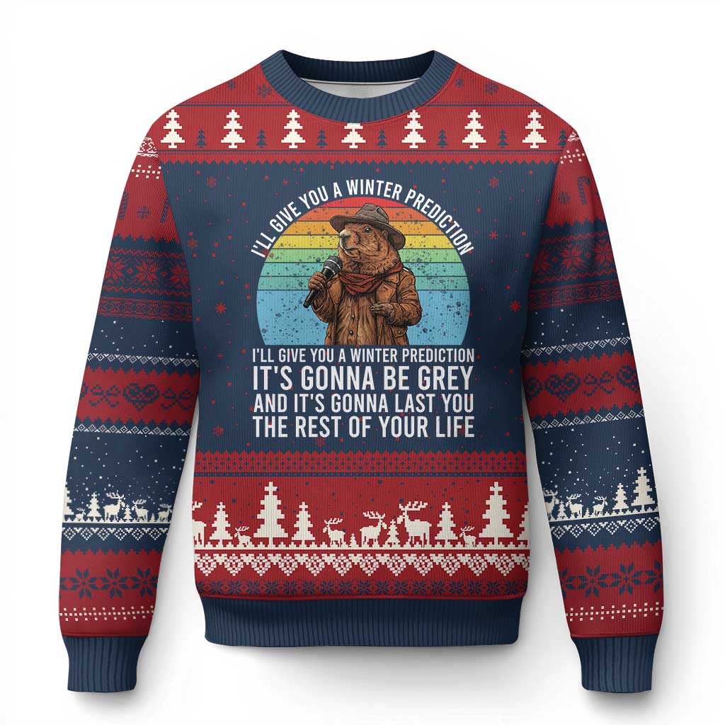 Funny Groundhog Day Ugly Christmas Sweater I Will Give You A Winter Prediction Woodchuck Movie TS11 Navy Red Print Your Wear