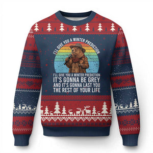 Funny Groundhog Day Ugly Christmas Sweater I Will Give You A Winter Prediction Woodchuck Movie TS11 Navy Red Print Your Wear