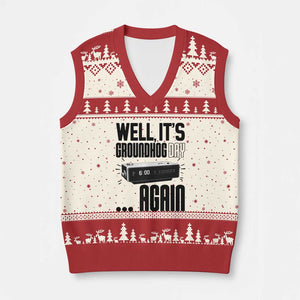 Well Its Groundhog Day Again V-Neck Knit Sweater Vest Funny Woodchuck Groundhog TS11 Beige Red Print Your Wear