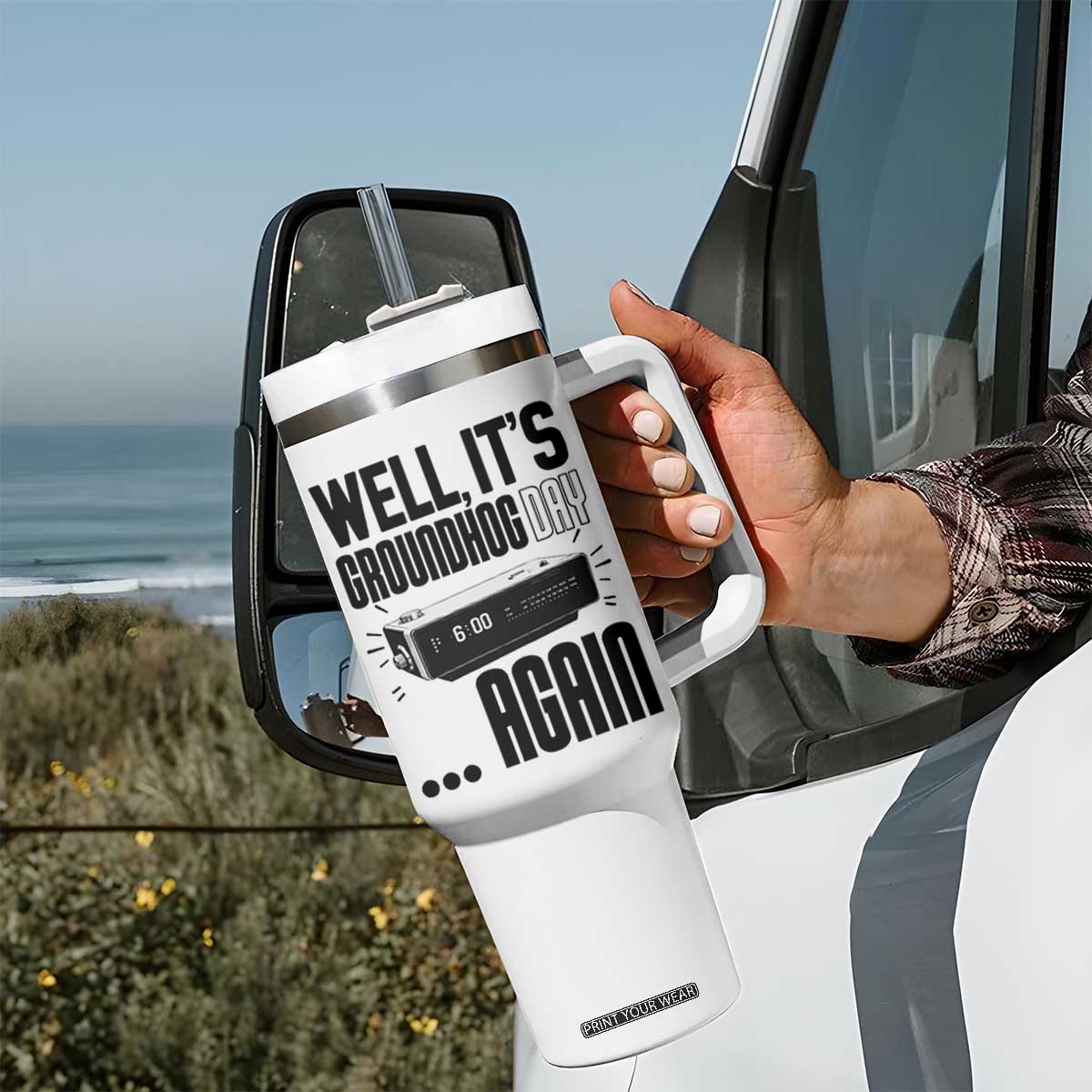 Well Its Groundhog Day Again Tumbler With Handle Funny Woodchuck Groundhog TS11 Print Your Wear