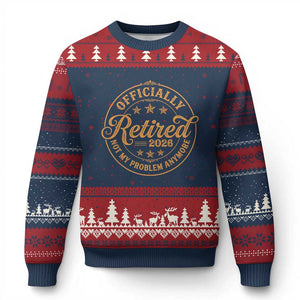 Retirement 2026 Ugly Christmas Sweater Funny Officially Retired Not My Problem Anymore Vintage TS11 Navy Red Print Your Wear