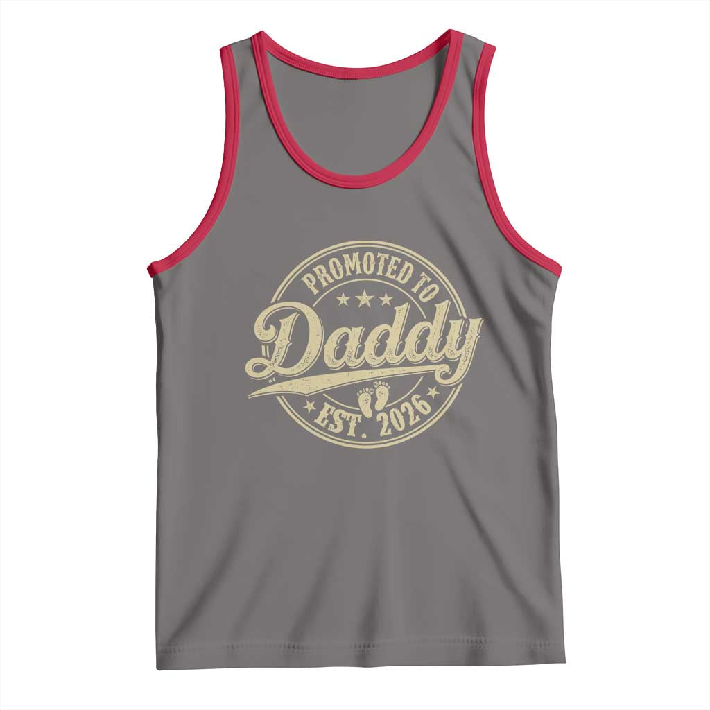 Funny New Dad 2026 Tank Top Promoted To Daddy Est 2026 TS11 Deep Heather Red Print Your Wear