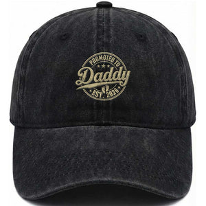Funny New Dad 2026 Washed Cotton Baseball Cap Promoted To Daddy Est 2026