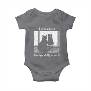Funny Life Is A Bitch But Thankfully So Am I Baby Onesie Black Cat Meme TS11 Charcoal Print Your Wear