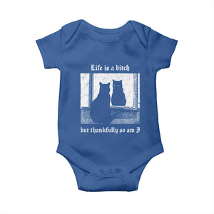 Funny Life Is A Bitch But Thankfully So Am I Baby Onesie Black Cat Meme TS11 Royal Blue Print Your Wear