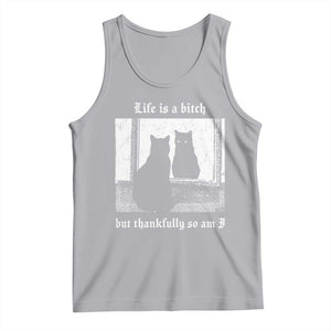 Funny Life Is A Bitch But Thankfully So Am I Tank Top Black Cat Meme TS11 Athletic Heather Print Your Wear