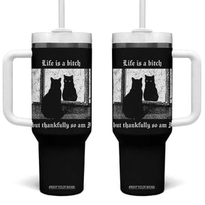 Funny Life Is A Bitch But Thankfully So Am I Tumbler With Handle Black Cat Meme TS11 One Size: 40 oz Black Print Your Wear