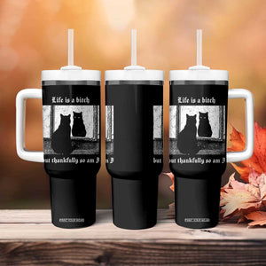 Funny Life Is A Bitch But Thankfully So Am I Tumbler With Handle Black Cat Meme TS11 Print Your Wear