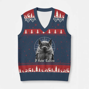 I Have Rabies Bat V-Neck Knit Sweater Vest Funny Meme Quotes Gothic TS11 Navy Red Print Your Wear