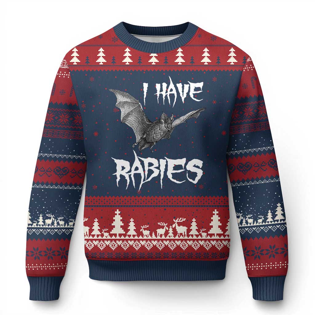 I Have Rabies Bat Ugly Christmas Sweater Funny Meme Quotes TS11 Navy Red Print Your Wear