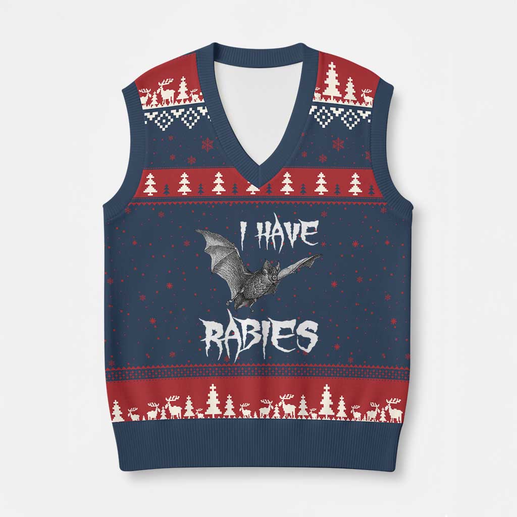 I Have Rabies Bat V-Neck Knit Sweater Vest Funny Meme Quotes TS11 Navy Red Print Your Wear