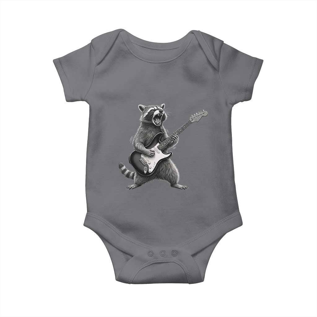 Funny Raccoon Playing Guitar Rock and Roll Baby Onesie TS11 Charcoal Print Your Wear