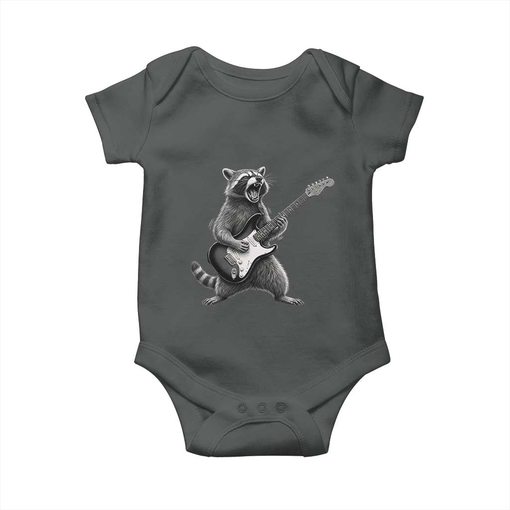 Funny Raccoon Playing Guitar Rock and Roll Baby Onesie TS11 Dark Heather Print Your Wear