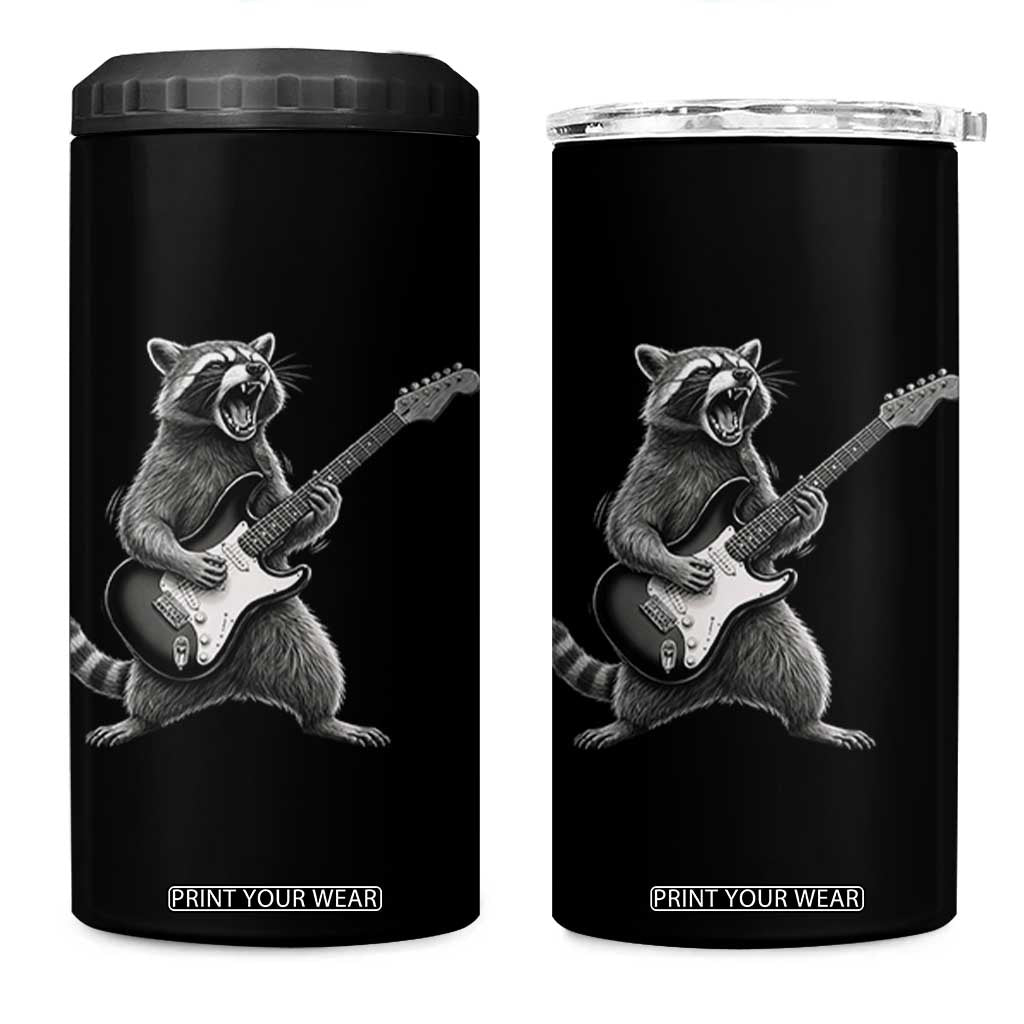 Funny Raccoon Playing Guitar Rock and Roll 4 in 1 Can Cooler Tumbler TS11 One Size: 16 oz Black Print Your Wear