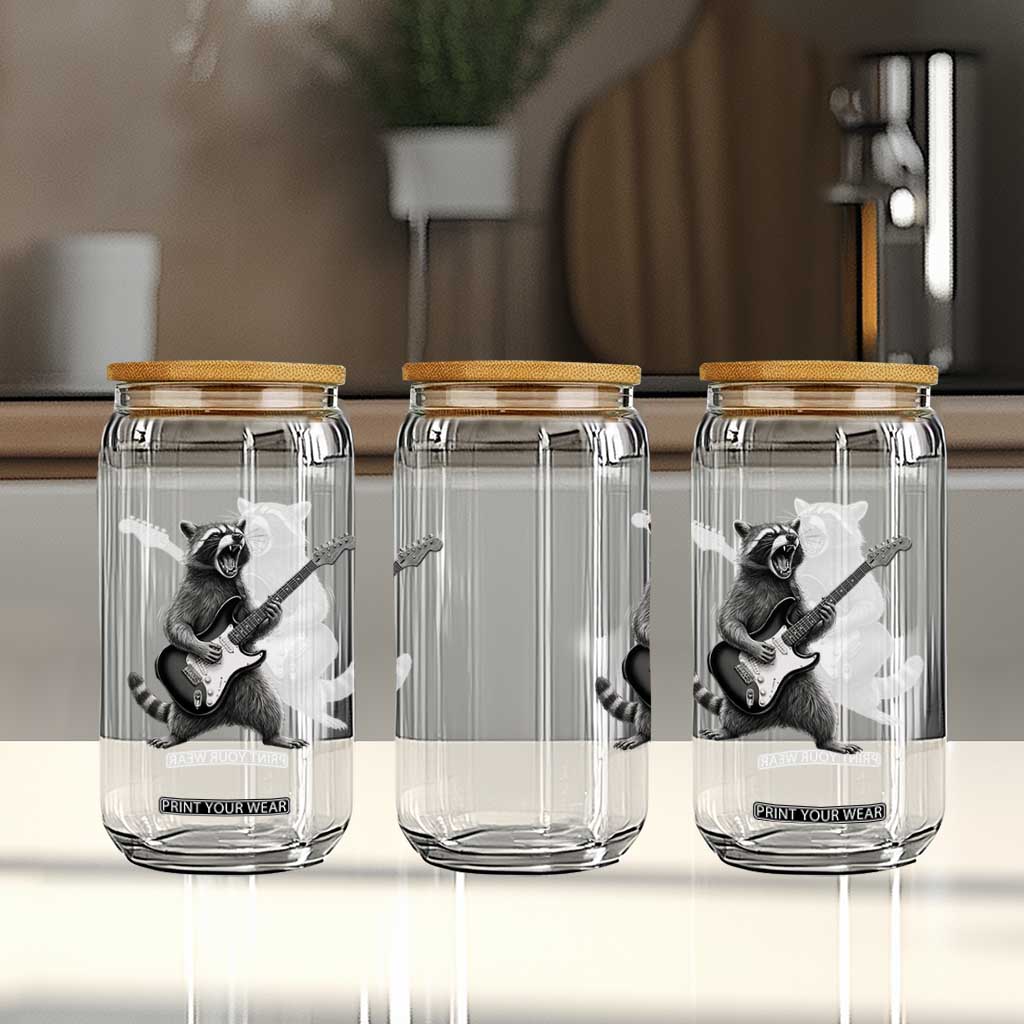 Funny Raccoon Playing Guitar Rock and Roll Glass Can TS11 Print Your Wear