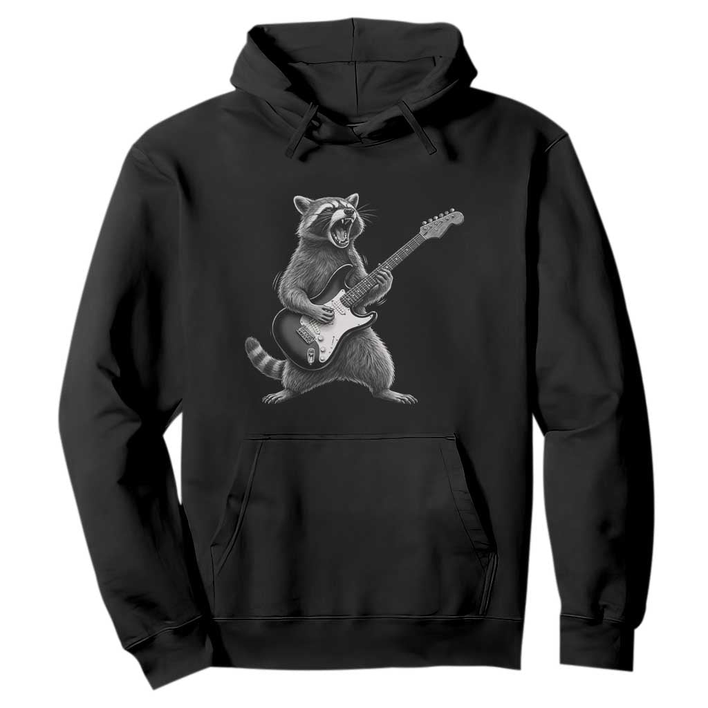 Funny Raccoon Playing Guitar Rock and Roll Hoodie TS11 Black Print Your Wear