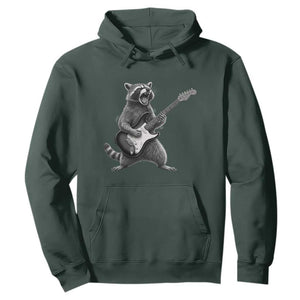Funny Raccoon Playing Guitar Rock and Roll Hoodie TS11 Dark Forest Green Print Your Wear