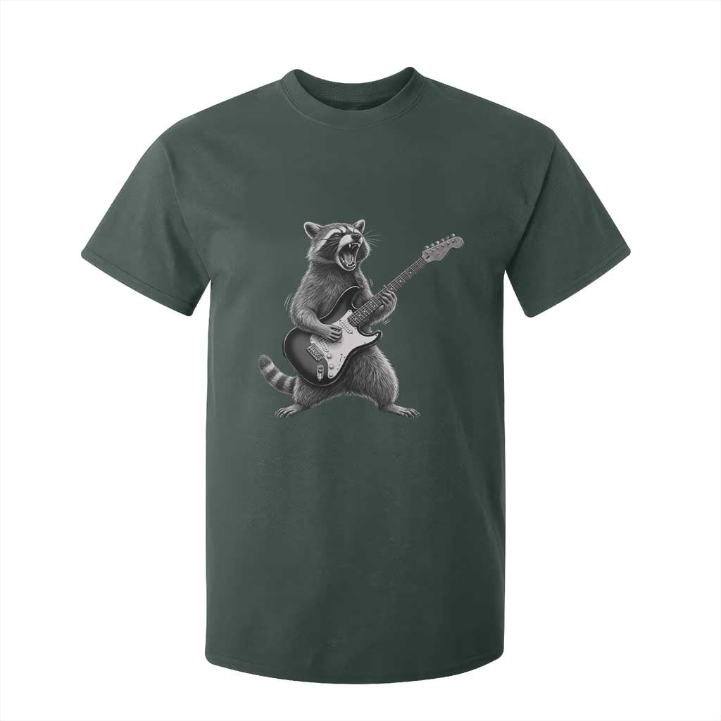 Funny Raccoon Playing Guitar Rock and Roll T Shirt For Kid TS11 Dark Forest Green Print Your Wear