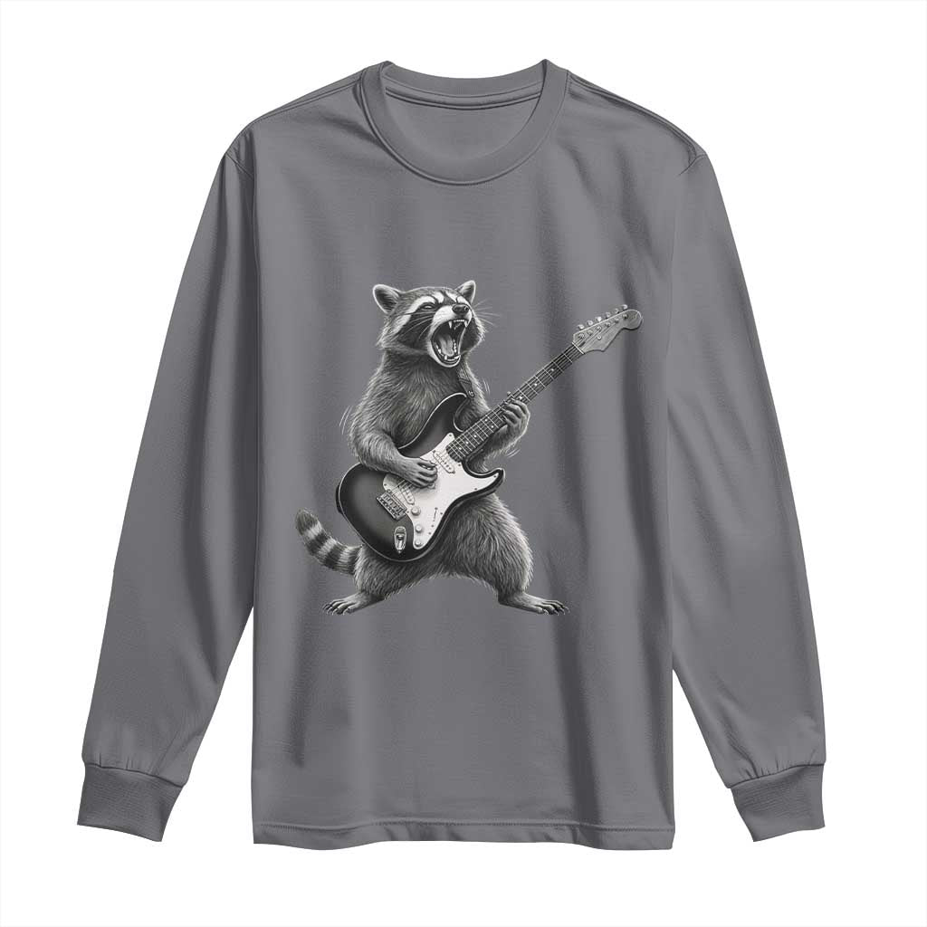 Funny Raccoon Playing Guitar Rock and Roll Long Sleeve Shirt TS11 Charcoal Print Your Wear