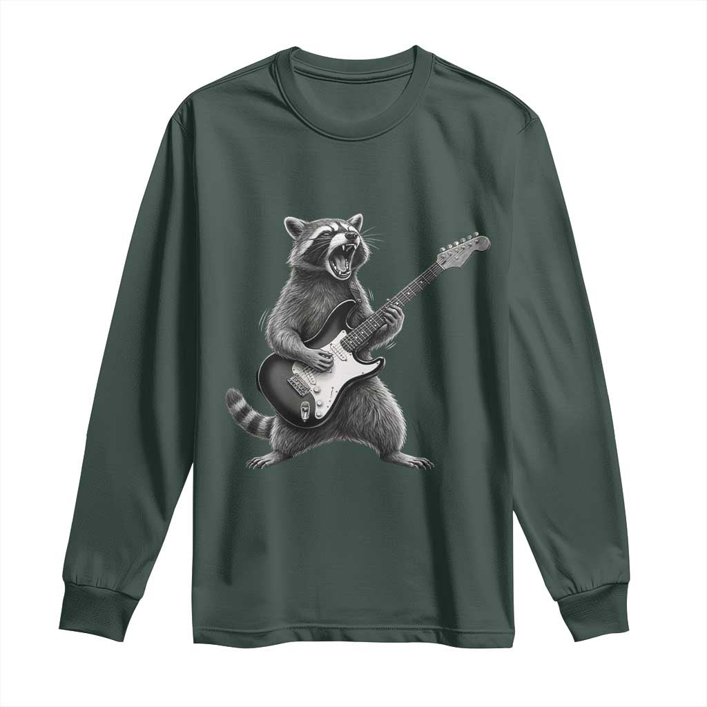 Funny Raccoon Playing Guitar Rock and Roll Long Sleeve Shirt TS11 Dark Forest Green Print Your Wear