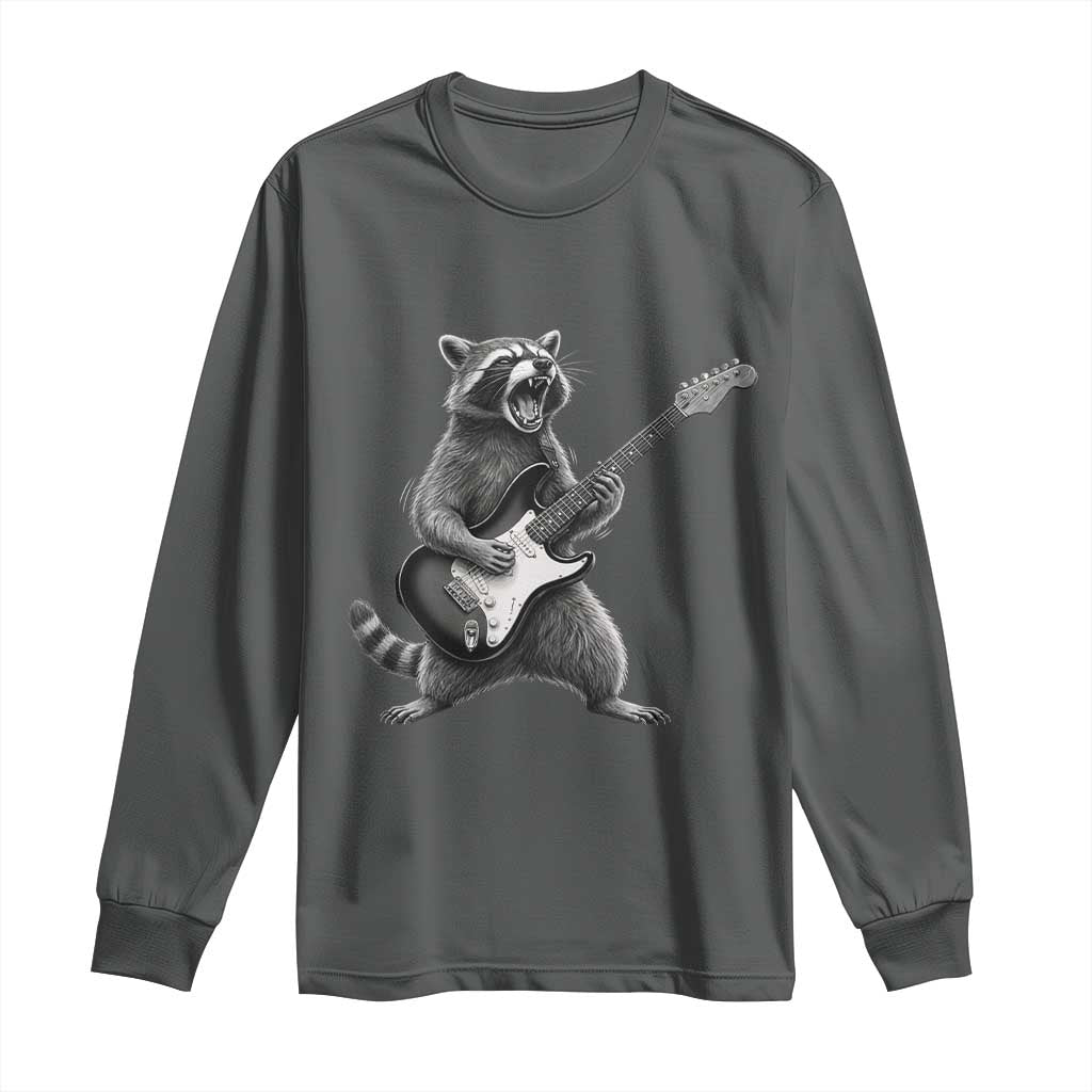 Funny Raccoon Playing Guitar Rock and Roll Long Sleeve Shirt TS11 Dark Heather Print Your Wear