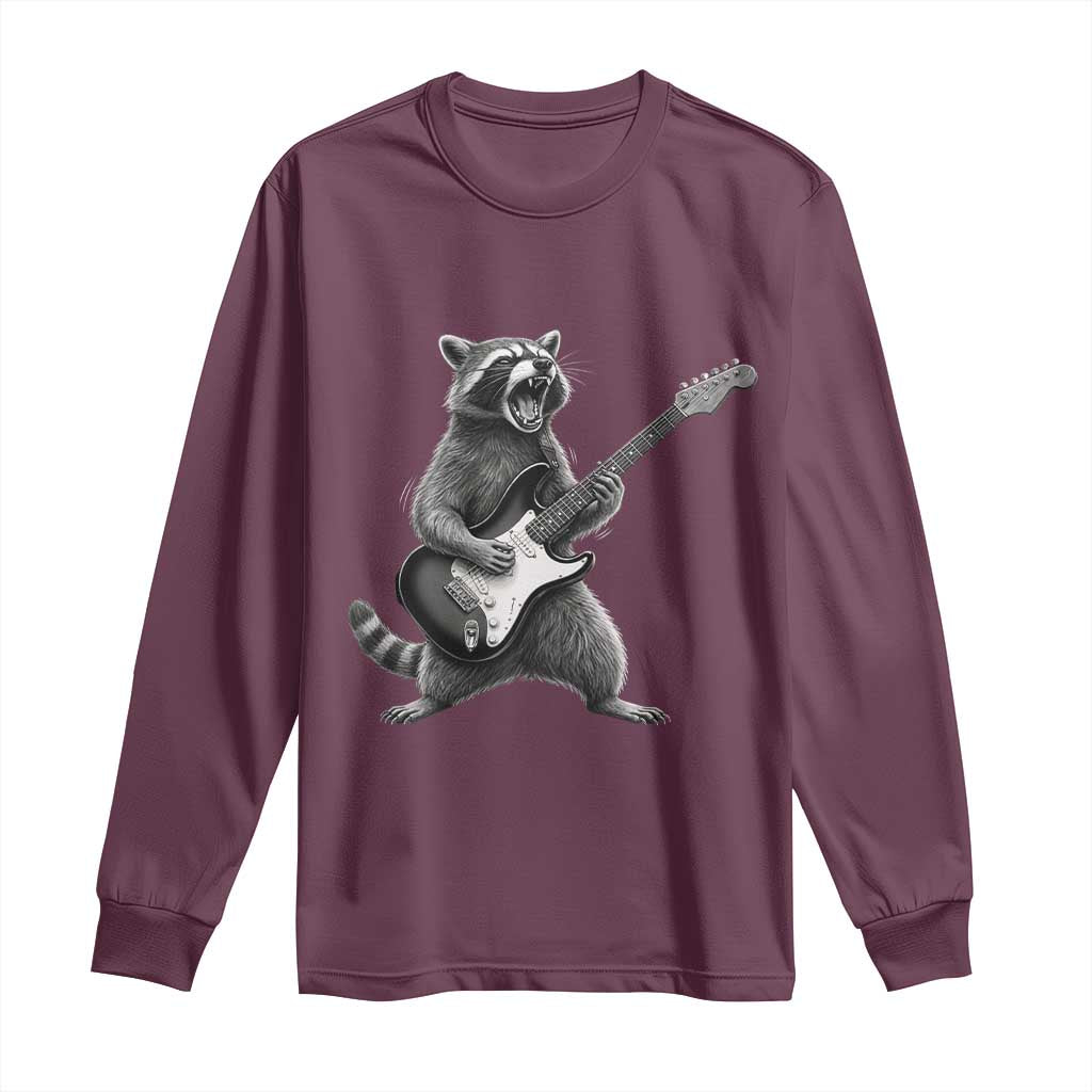 Funny Raccoon Playing Guitar Rock and Roll Long Sleeve Shirt TS11 Maroon Print Your Wear