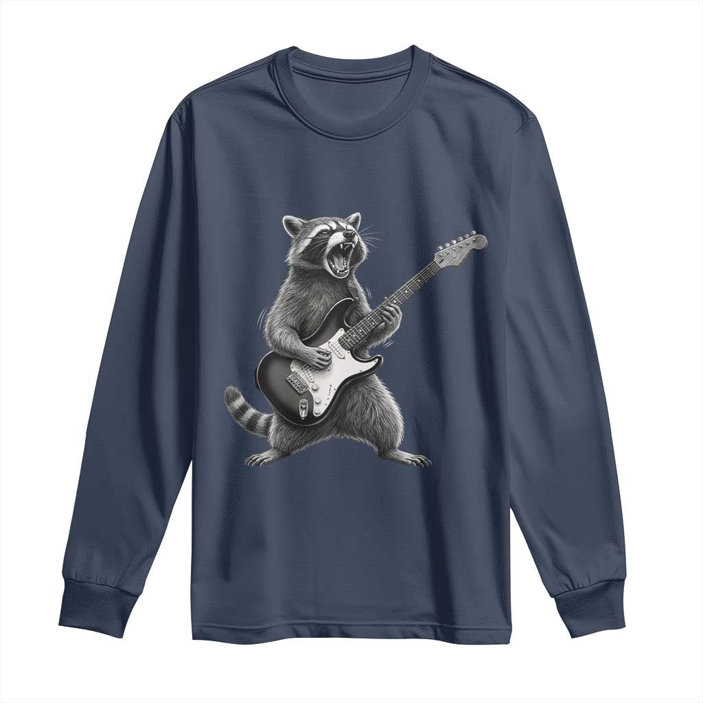 Funny Raccoon Playing Guitar Rock and Roll Long Sleeve Shirt TS11 Navy Print Your Wear