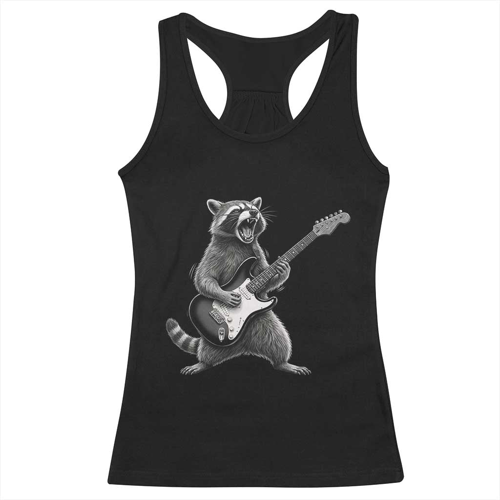 Funny Raccoon Playing Guitar Rock and Roll Racerback Tank Top TS11 Black Print Your Wear
