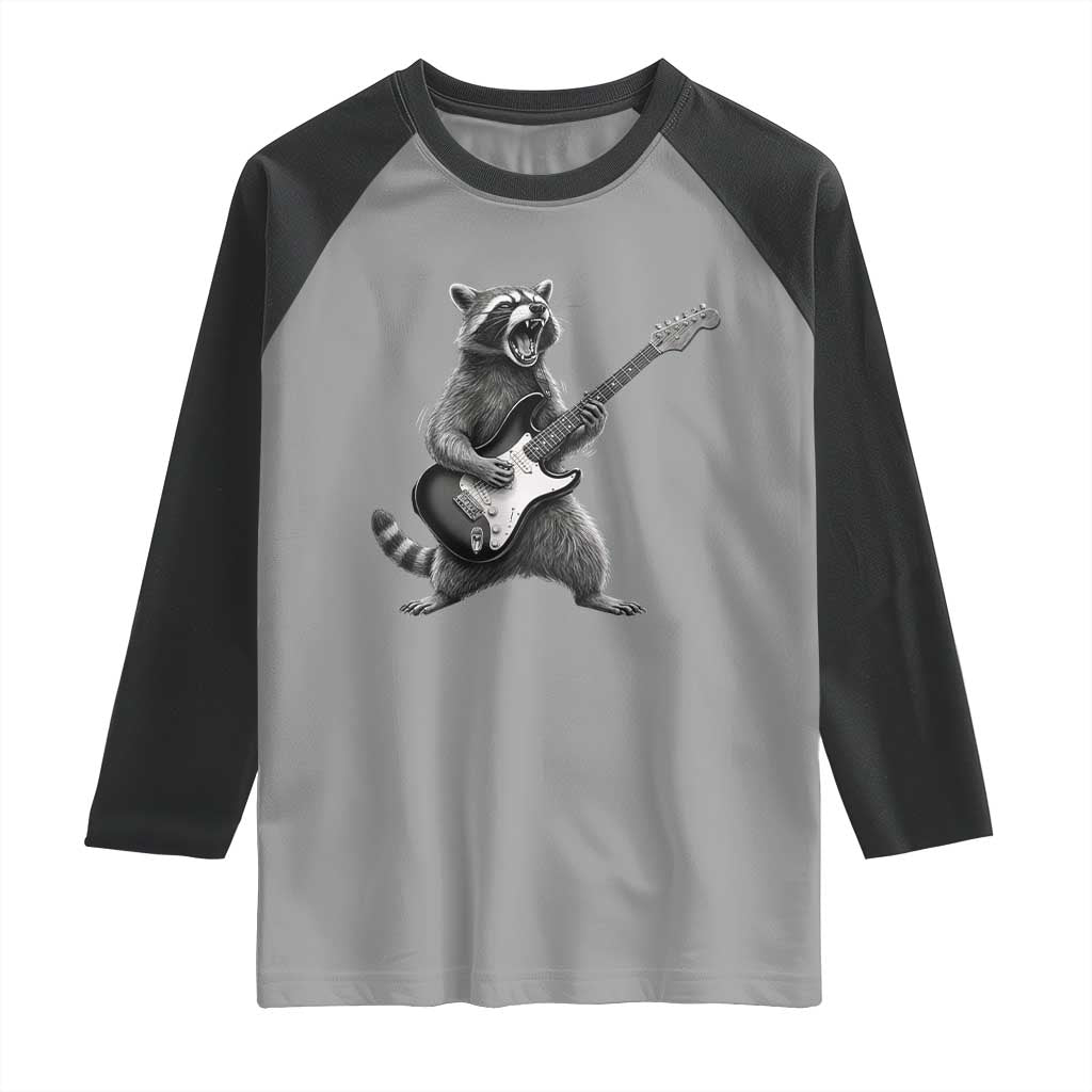 Funny Raccoon Playing Guitar Rock and Roll Raglan Shirt TS11 Sport Gray Black Print Your Wear